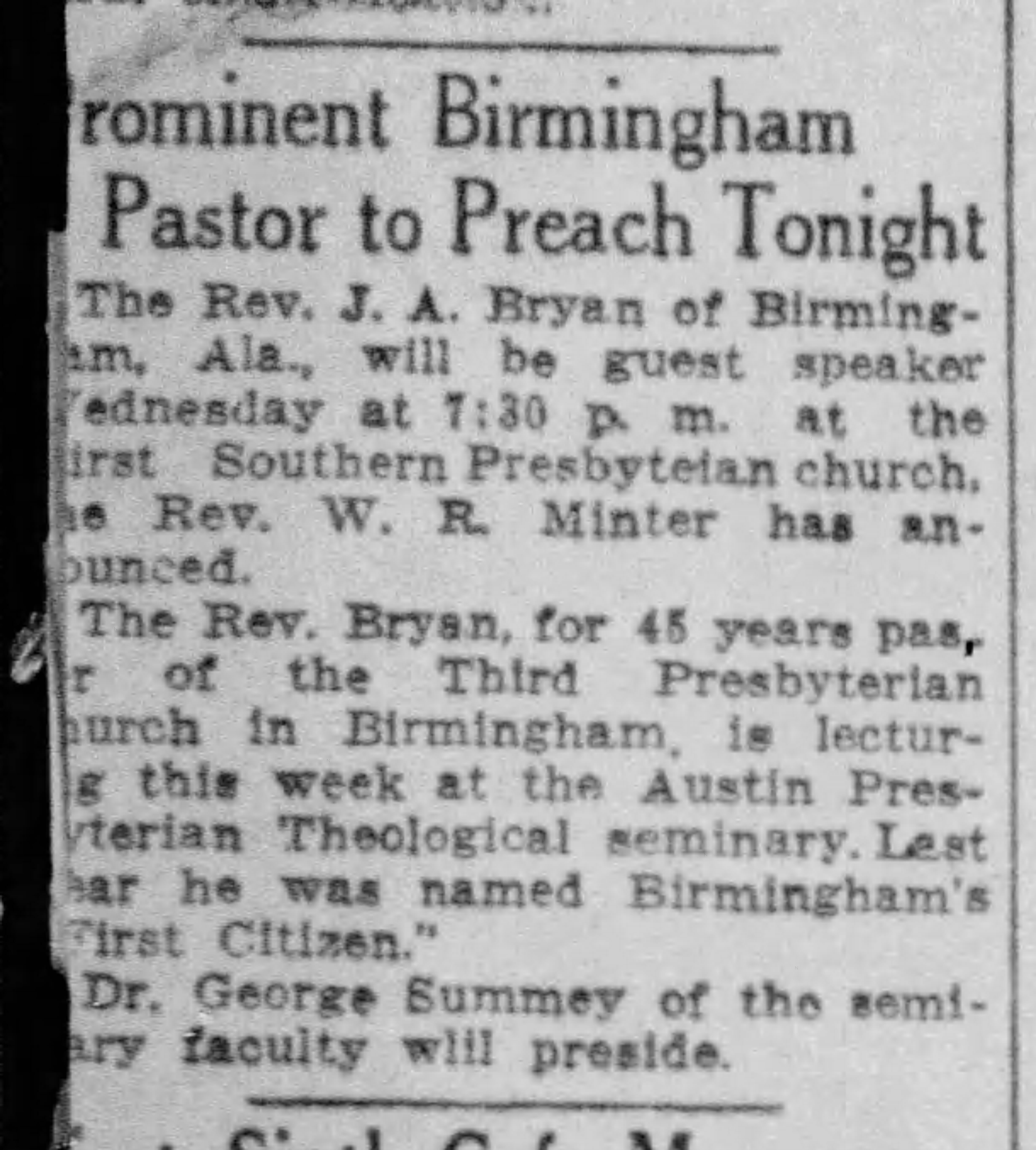 Prominent Birmingham Pastor to Preach Tonight